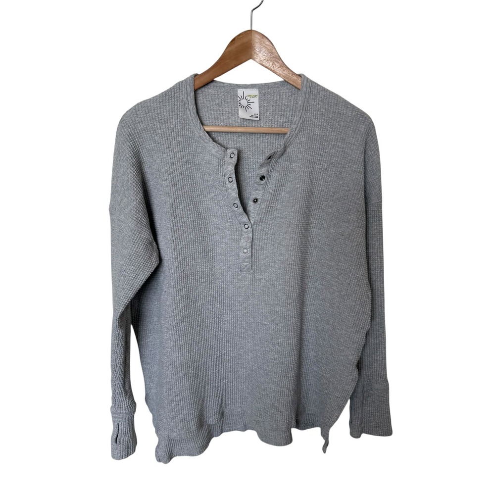 OFFLINE by Aerie Henley Top Womens Large Grey Excellent Waffle Knit Thumbhole